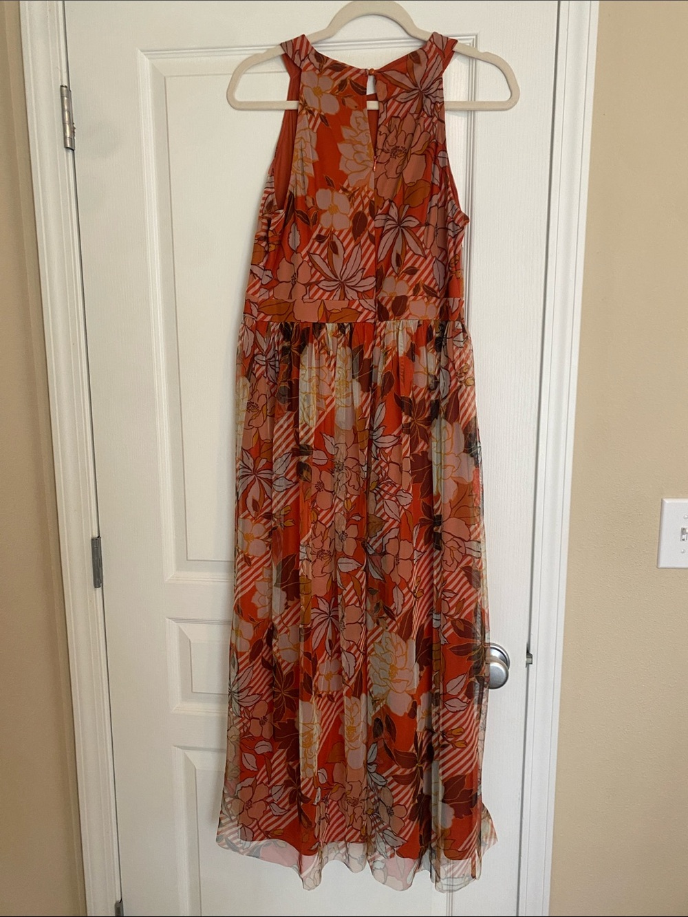 Candalite Petite FLORAL Halter Maxi Dress in Rust Orange, Yellow & Brown Sz LP - Picture 7 of 15